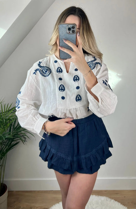 Blouse Santorini Bleu MaisonPerla Collection