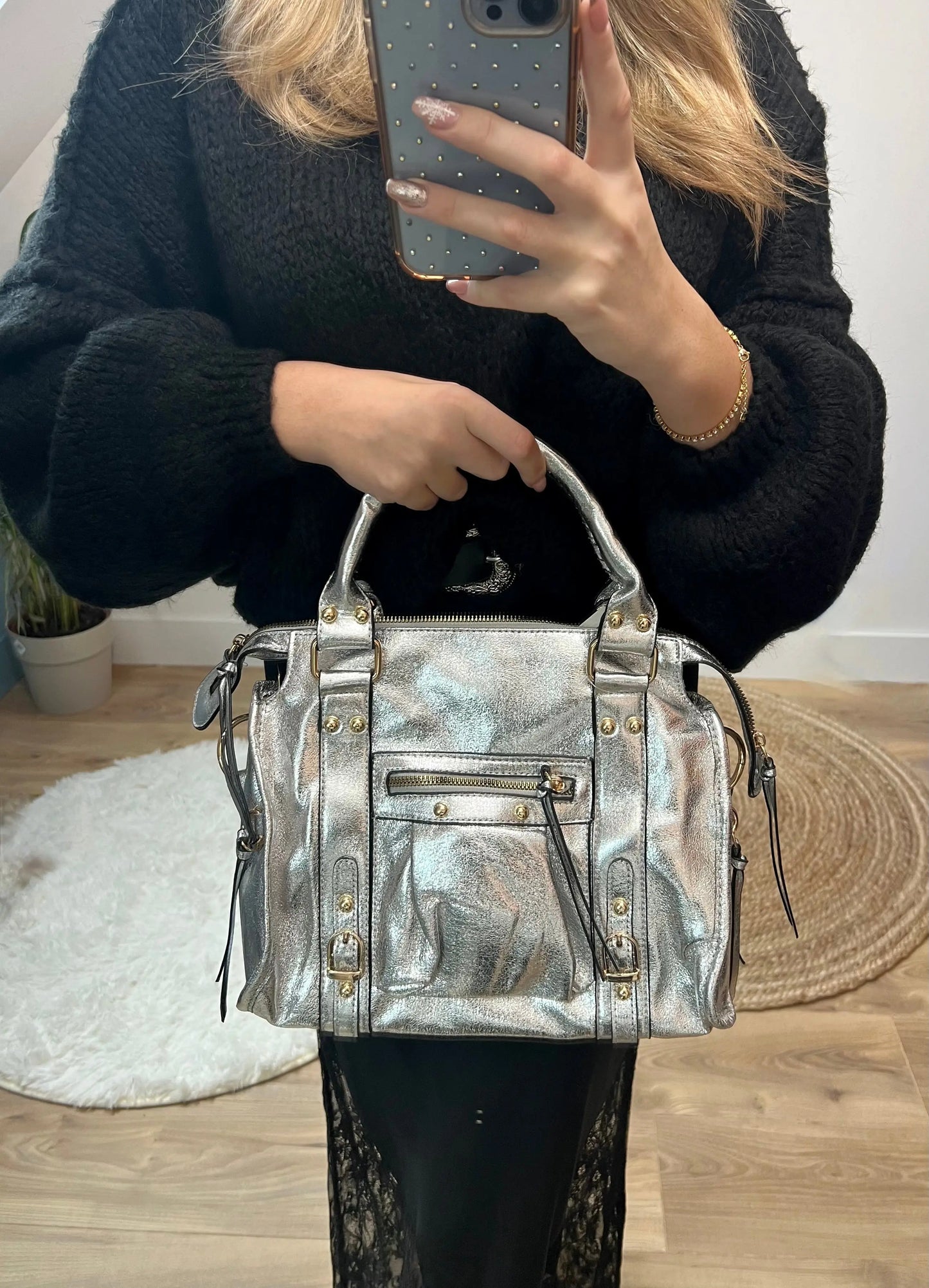 Grand sac Elsa silver ANCIEN MODÈLE L MaisonPerla Collection