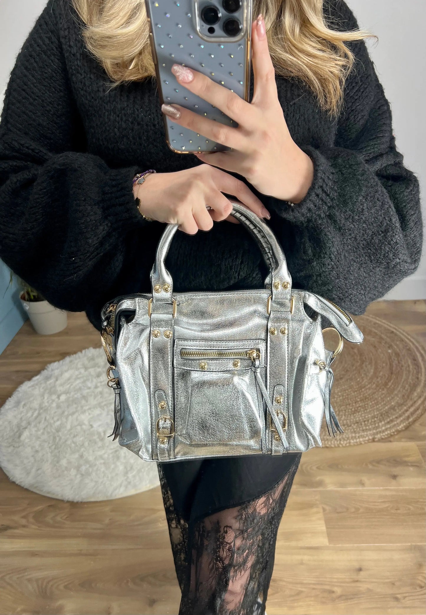 Petit sac Elsa silver brillant M MaisonPerla Collection