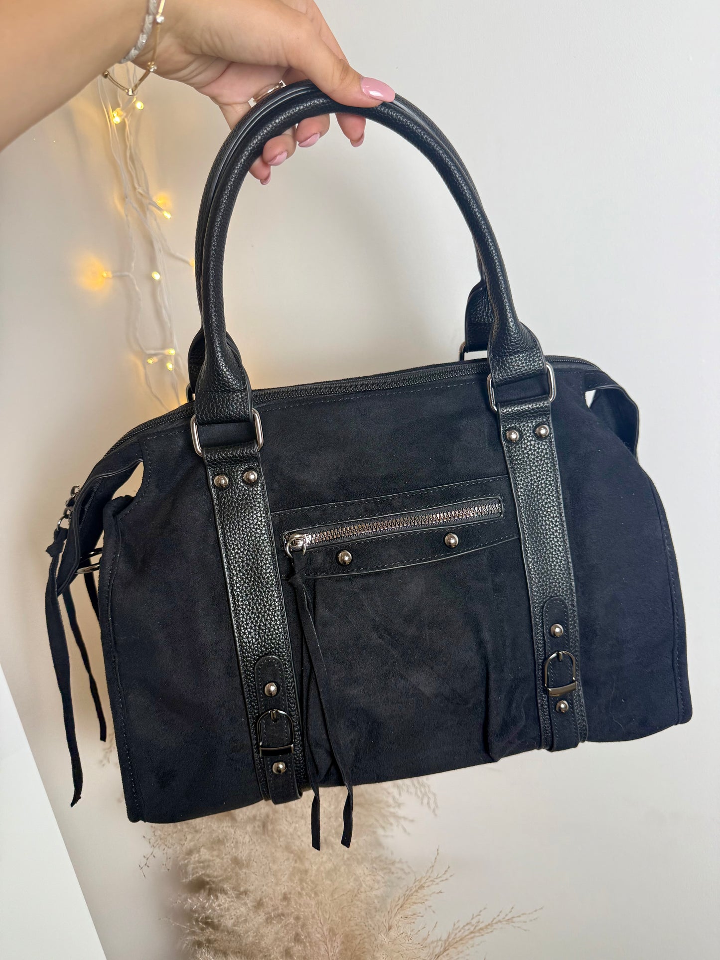 Sac Elsa XL daim noir MaisonPerla Collection
