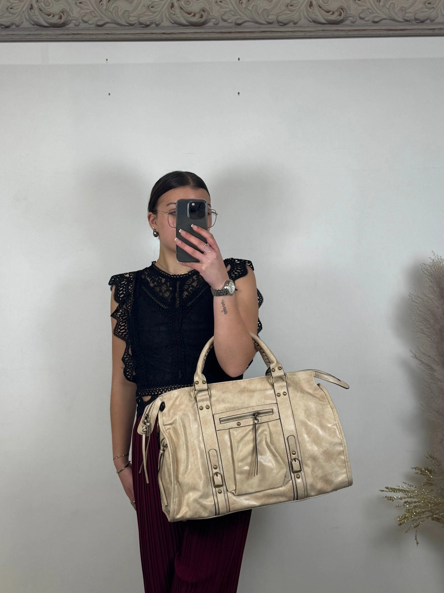 Sac Elsa XXL brillant beige MaisonPerla Collection