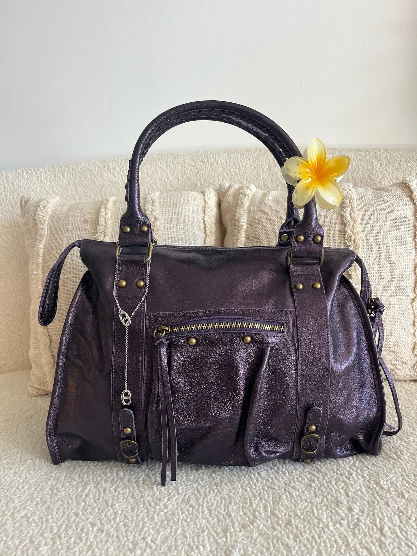 Sac Mila cuir violet XXL MaisonPerla Collection