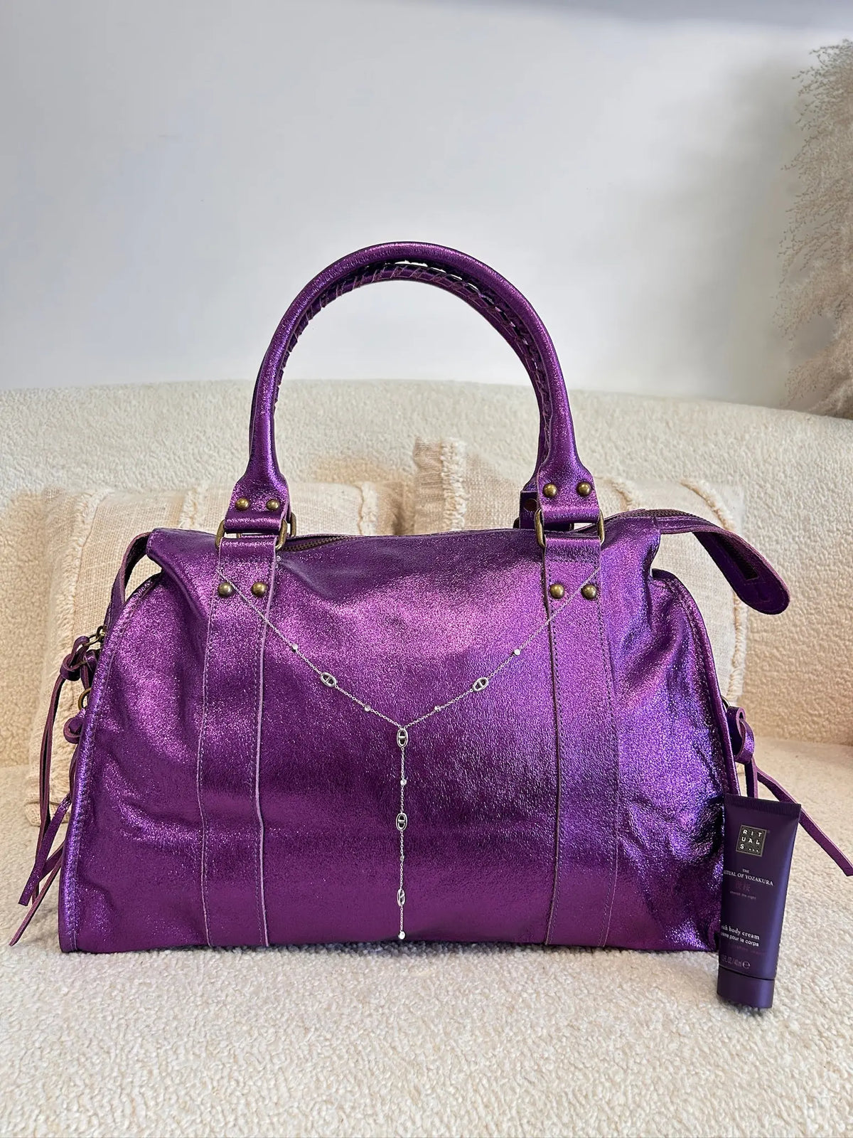 Sac Mila cuir violet XXL MaisonPerla Collection
