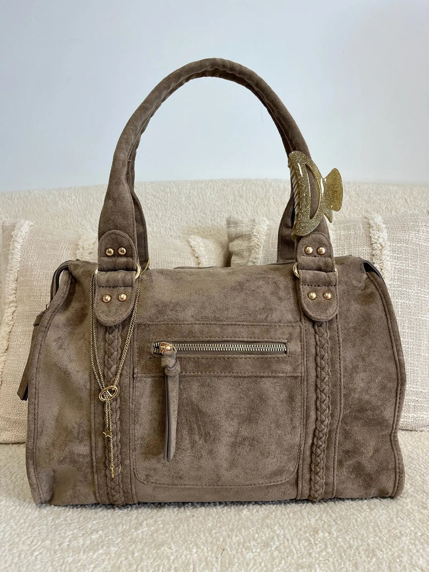 Sac Nina suédine taupe MaisonPerla Collection