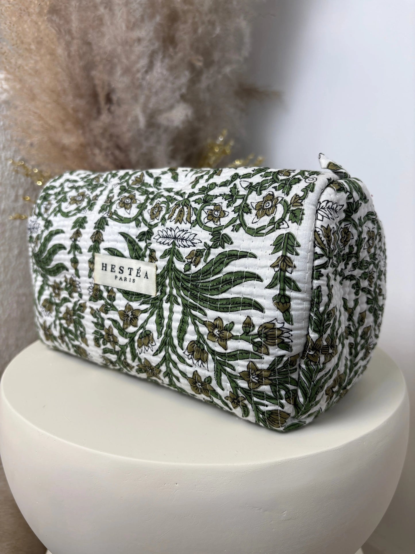 Trousse bohème Alba verte et blanche MaisonPerla Collection