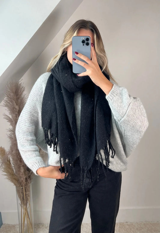 Écharpe Fluffy paillettes noir MaisonPerla Collection
