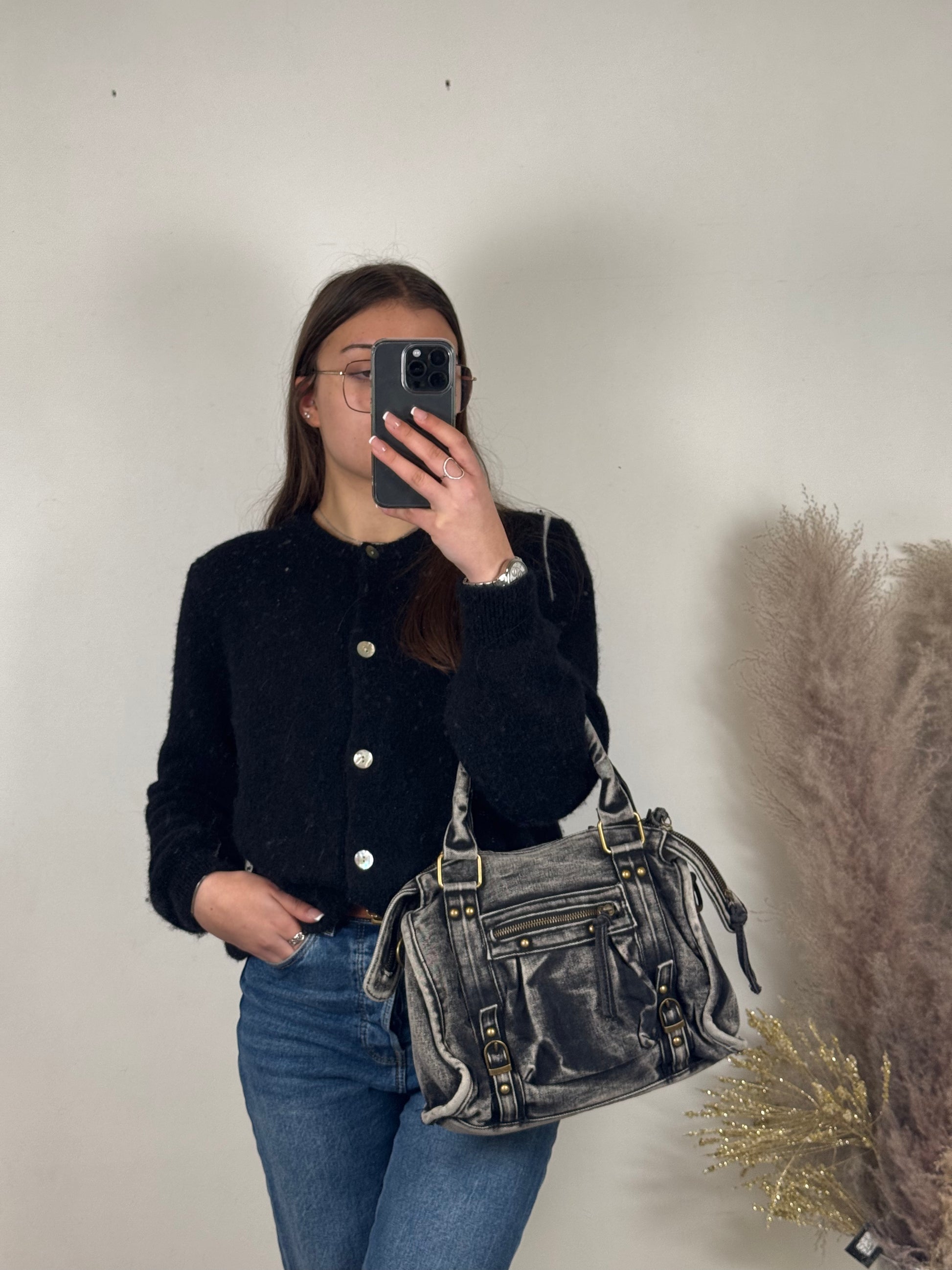 Grand Sac Elsa jean noir L MaisonPerla Collection