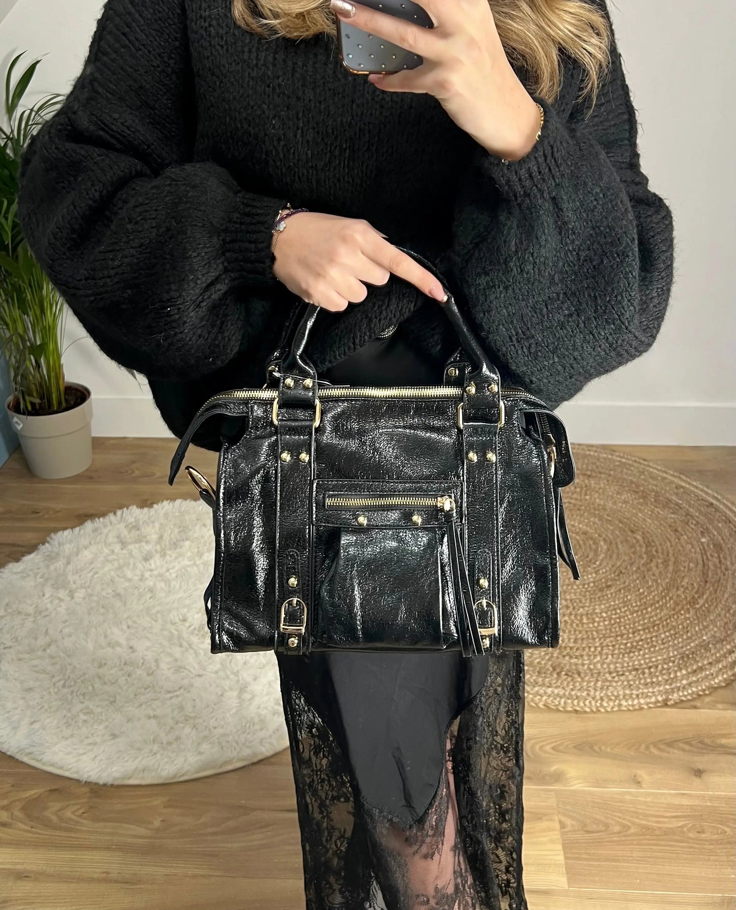 Grand sac Elsa noir L MaisonPerla Collection