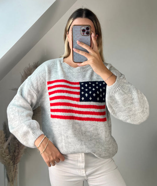 Pull drapeau gris