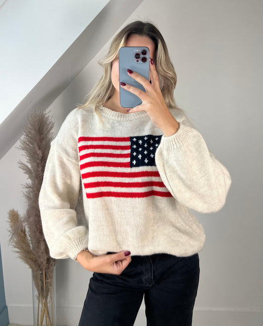 Pull drapeau beige