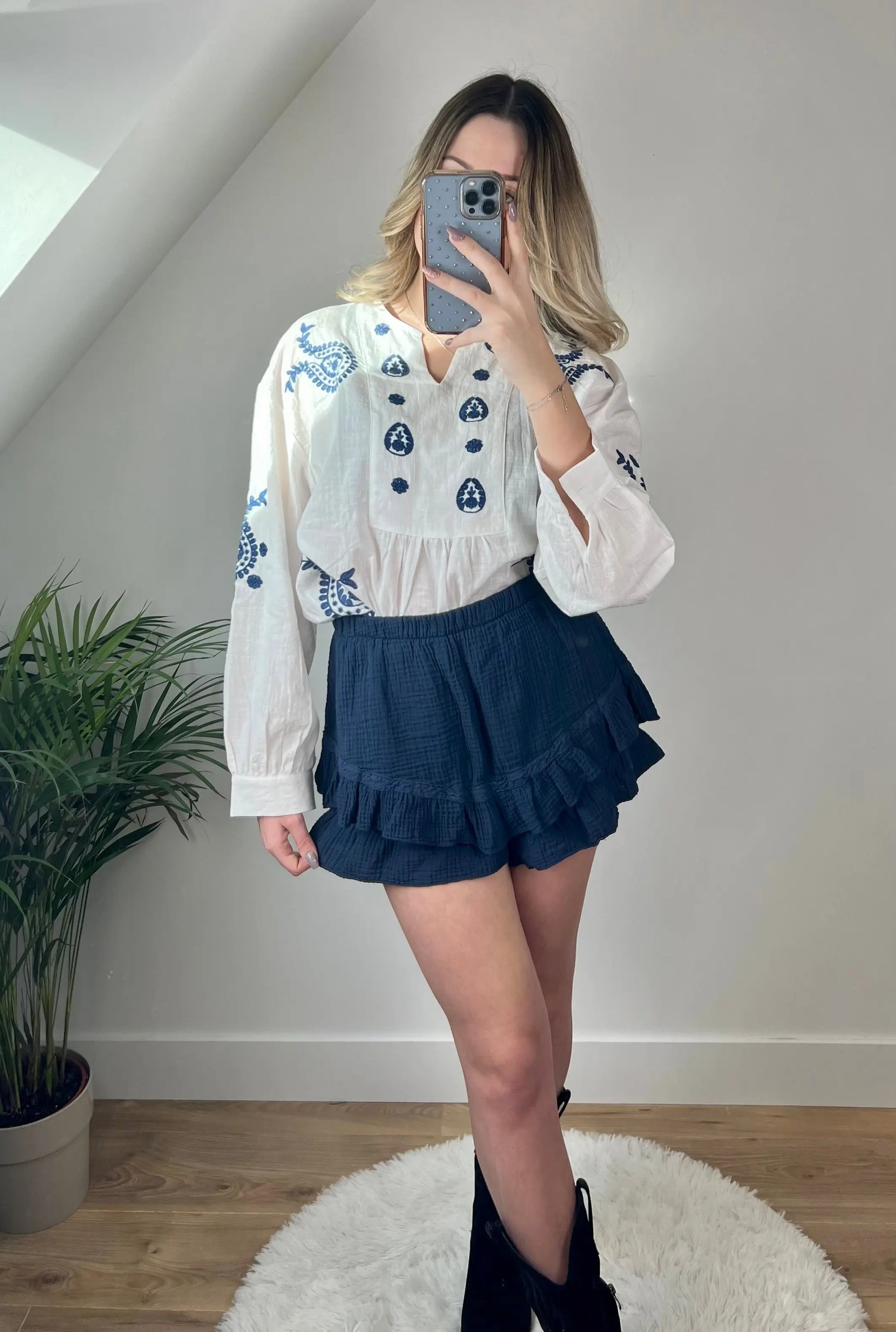 Jupe short Lou Bleu MaisonPerla Collection