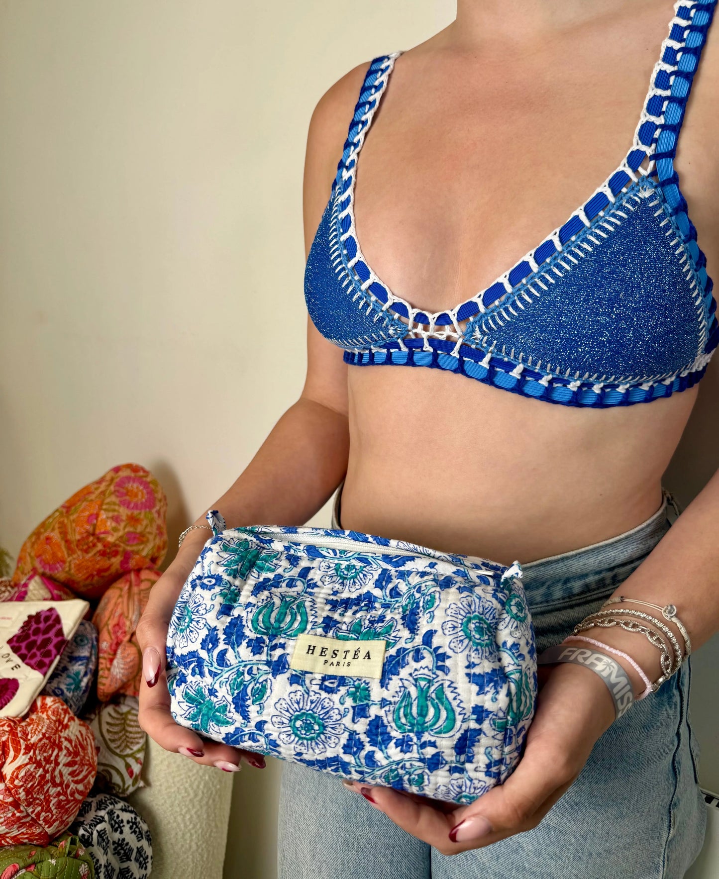 Maillot Camélia Bleu - Haut MaisonPerla Collection