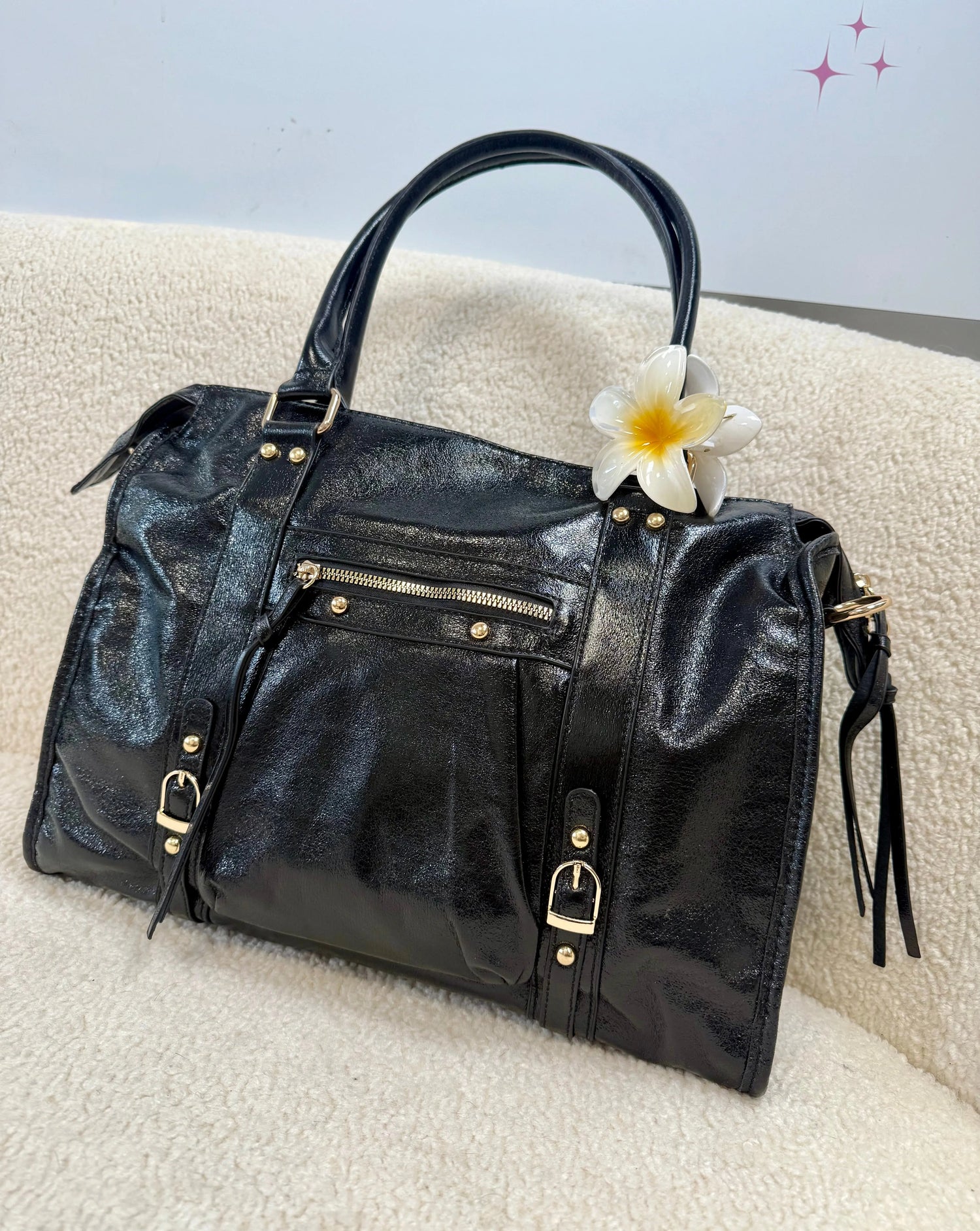 Nouveau Sac Elsa paillettes noir XXL - finitions dorées MaisonPerla Collection