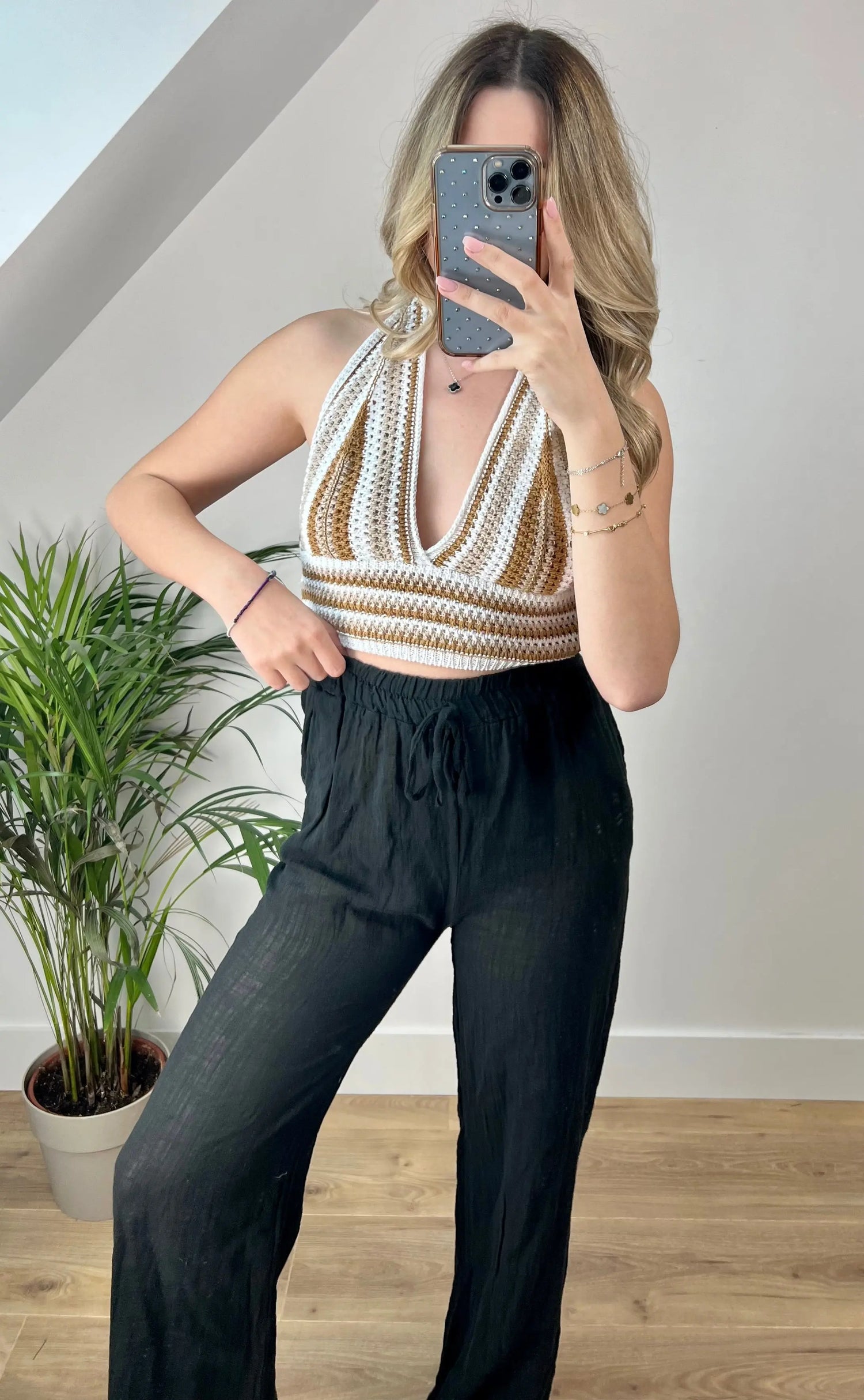 Pantalon Julie Lin Noir MaisonPerla Collection