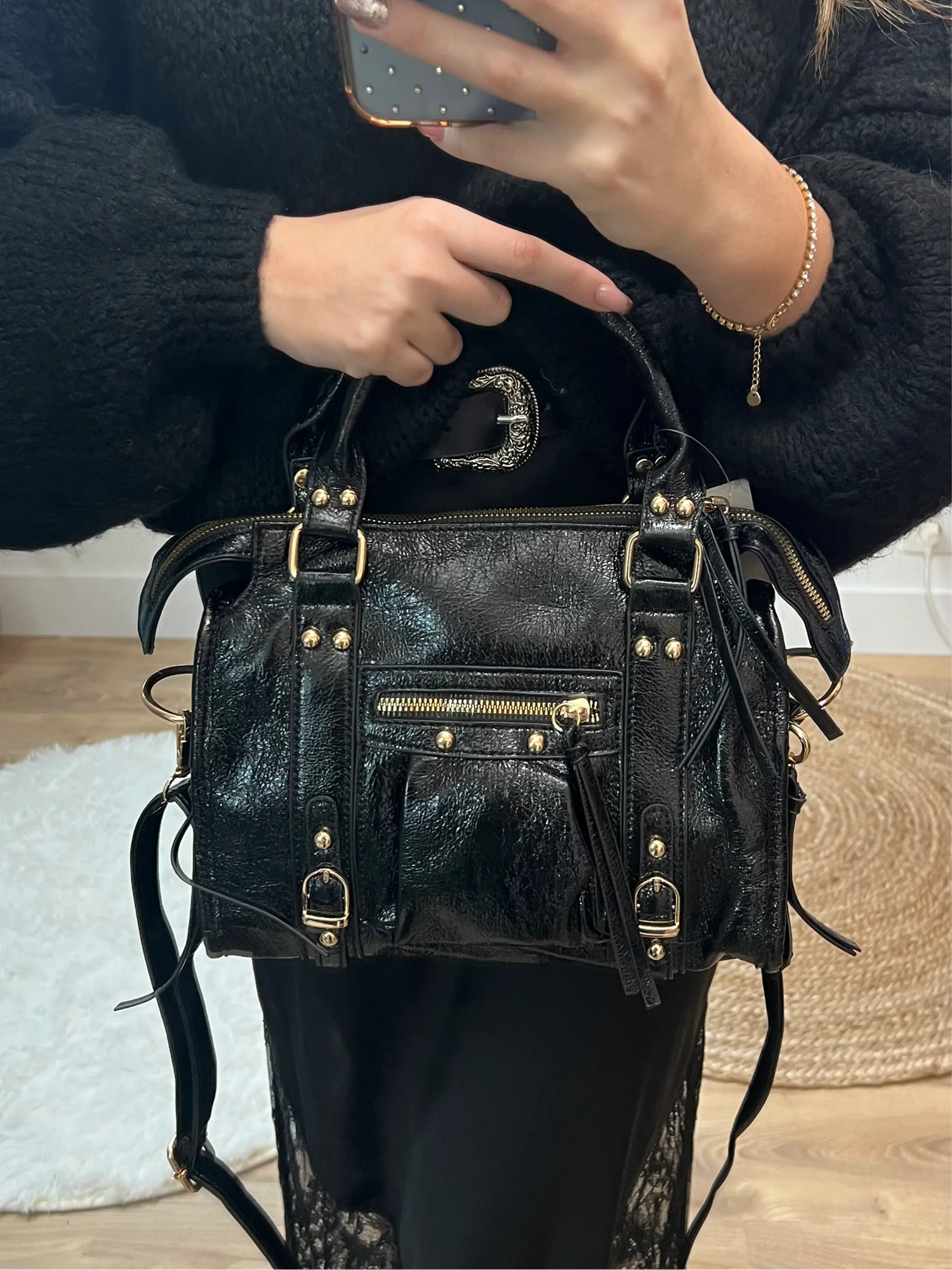 Petit sac Elsa noir brillant M MaisonPerla Collection