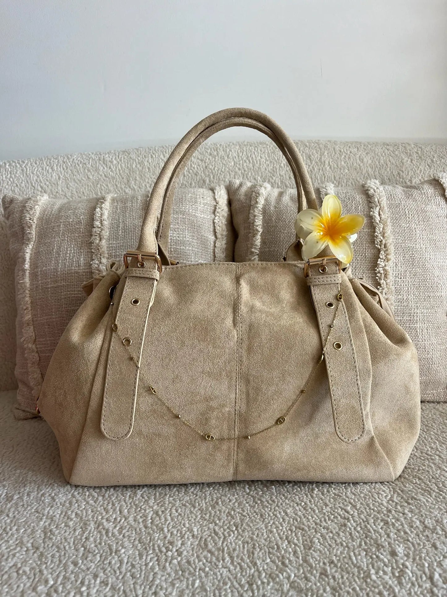 Sac Alma beige écru suédine MaisonPerla Collection