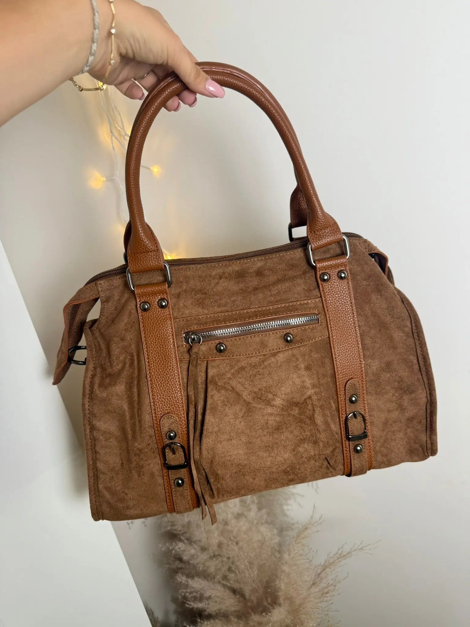 Sac Elsa XL daim camel MaisonPerla Collection