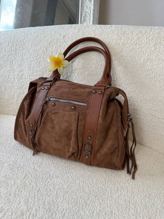 Sac Elsa XL suédine camel MaisonPerla Collection