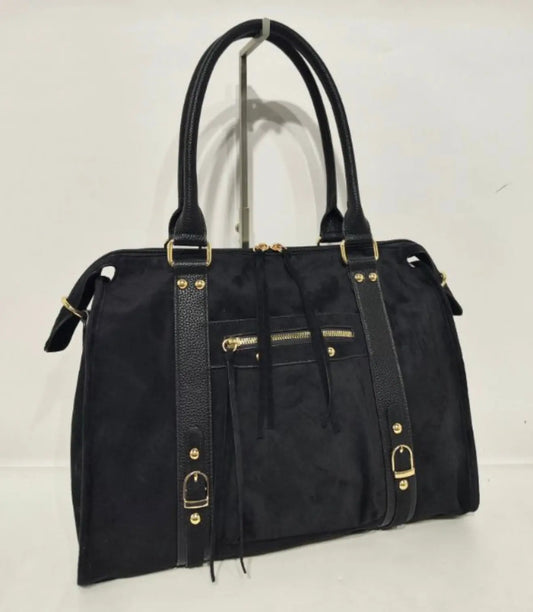 Sac Elsa XL suédine noir finition doré précommande expédition le 28/08 MaisonPerla Collection
