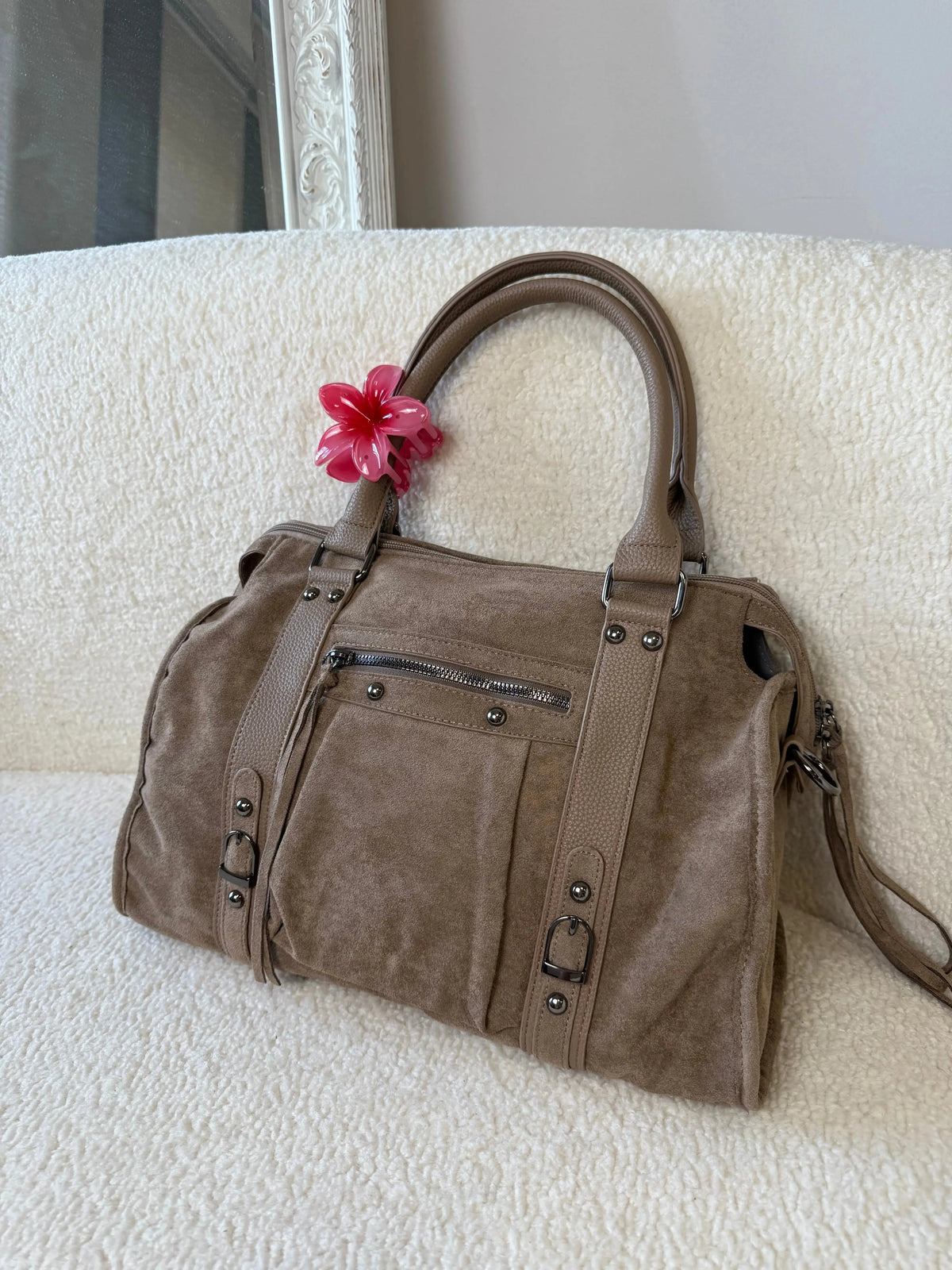 Sac Elsa XL suédine beige MaisonPerla Collection