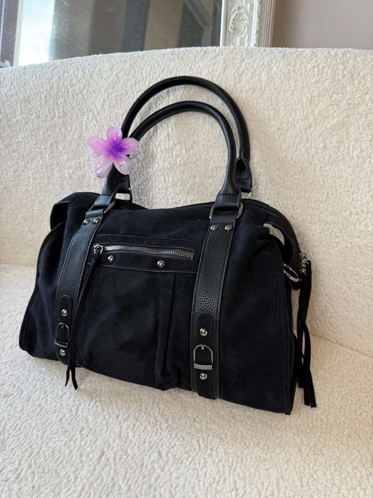 Sac Elsa XL suédine noir MaisonPerla Collection