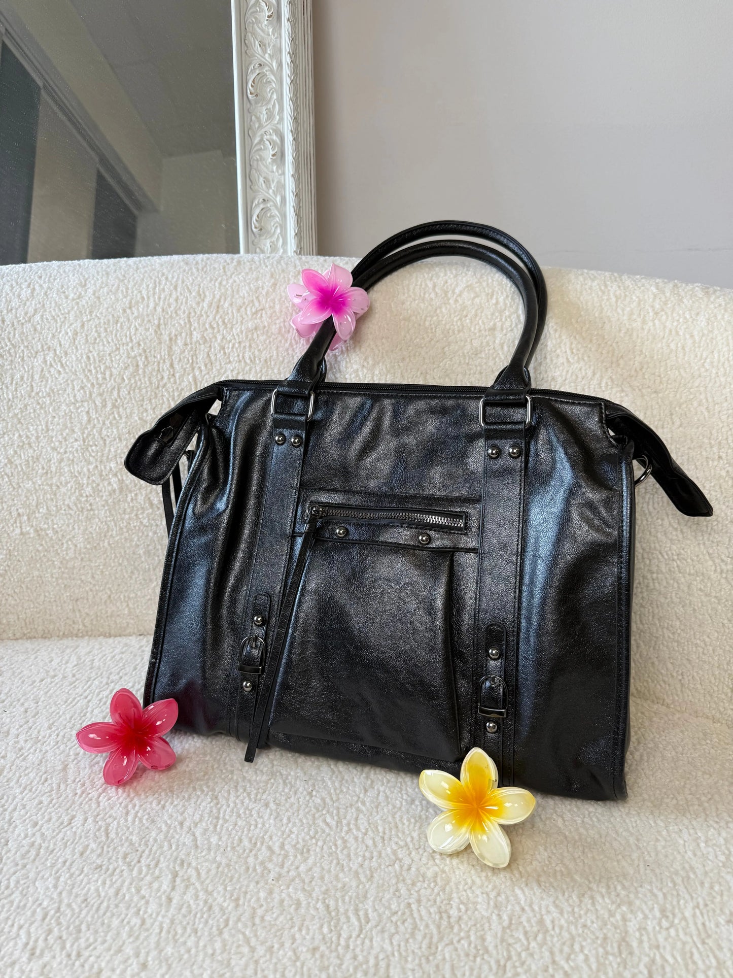 Sac Elsa paillettes noir XXL - finitions argentées MaisonPerla Collection