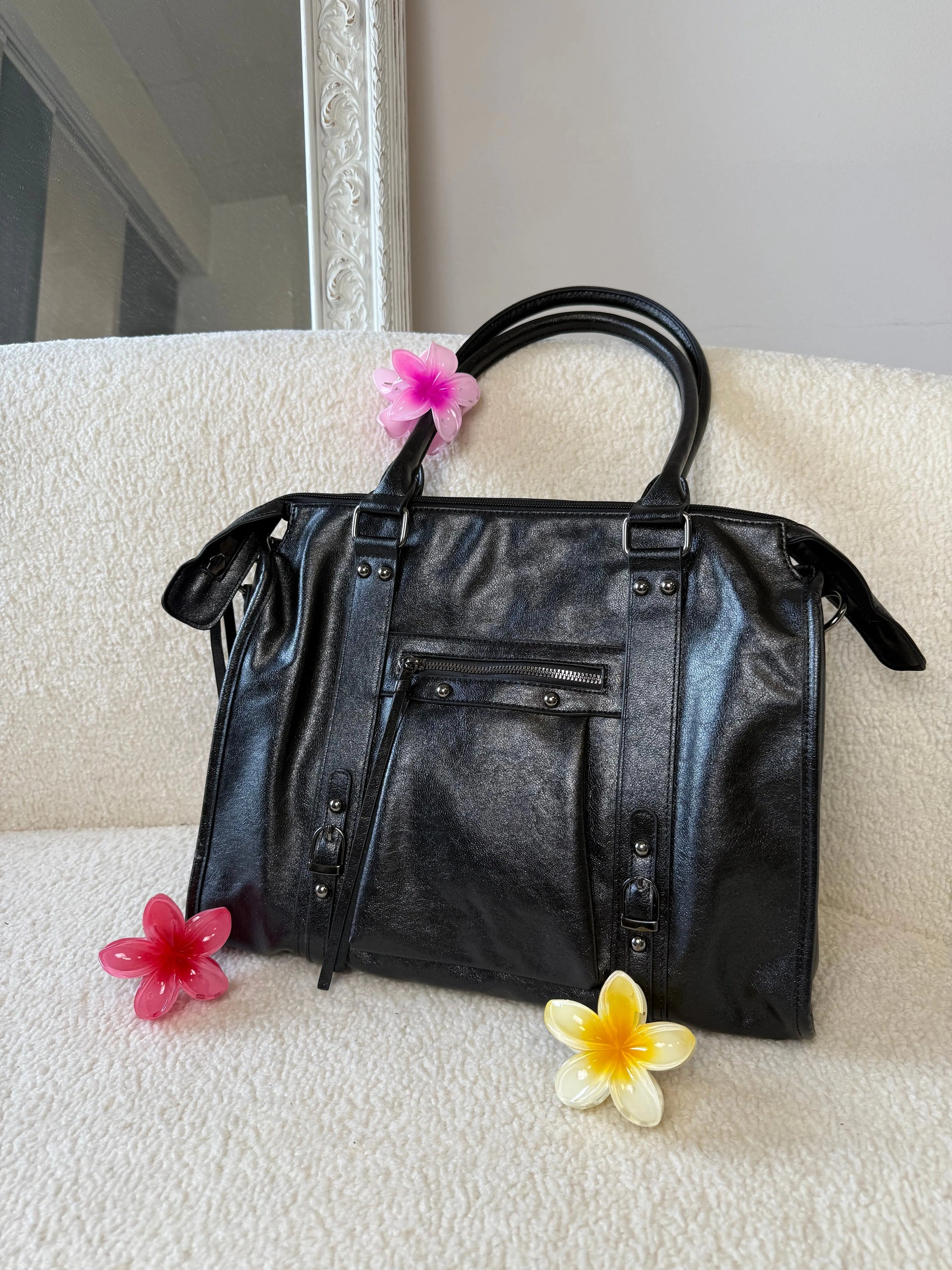 Sac Elsa paillettes noir XXL - finitions argentées MaisonPerla Collection