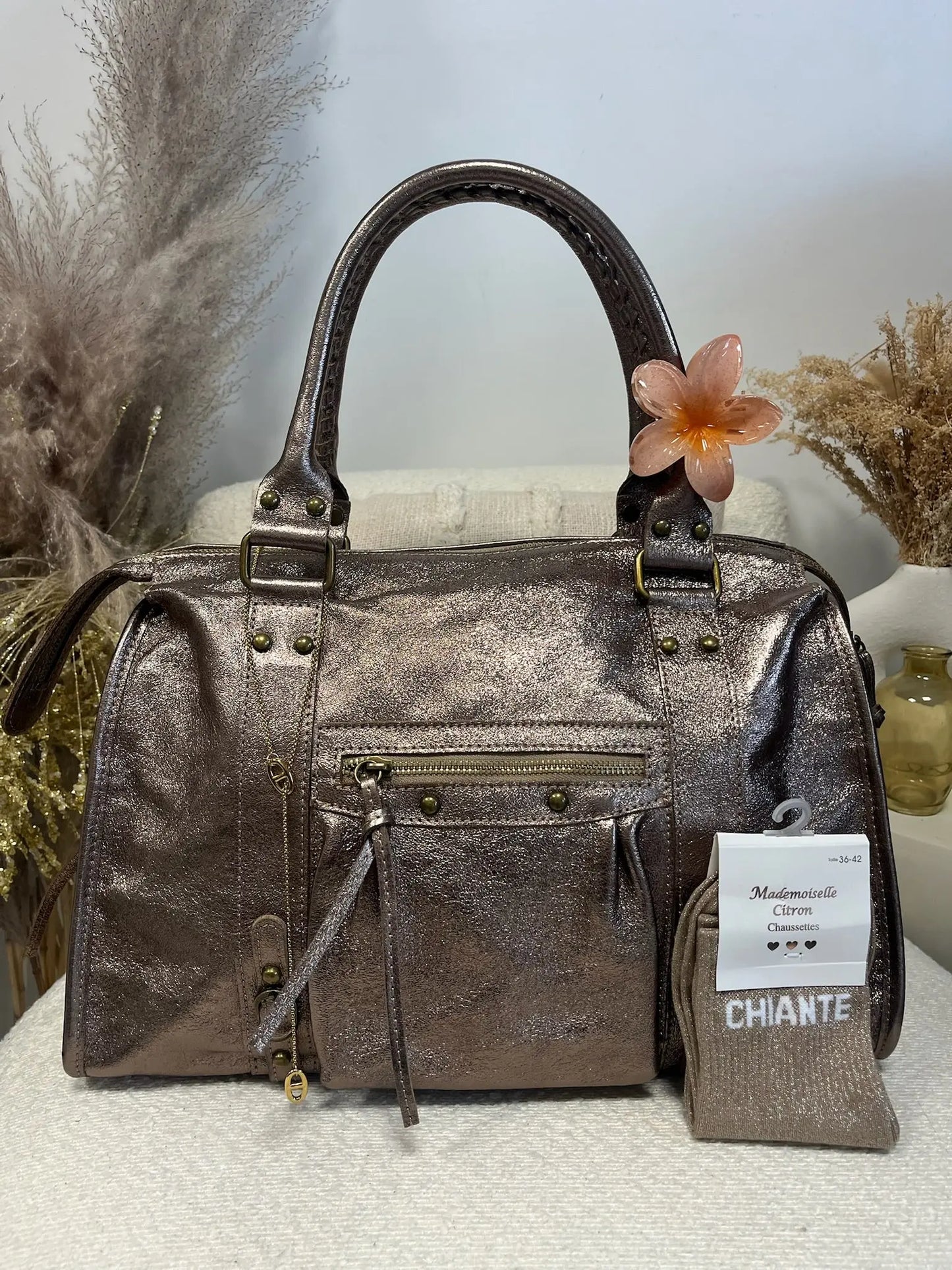 Sac Mila cuir champagne XXL MaisonPerla Collection