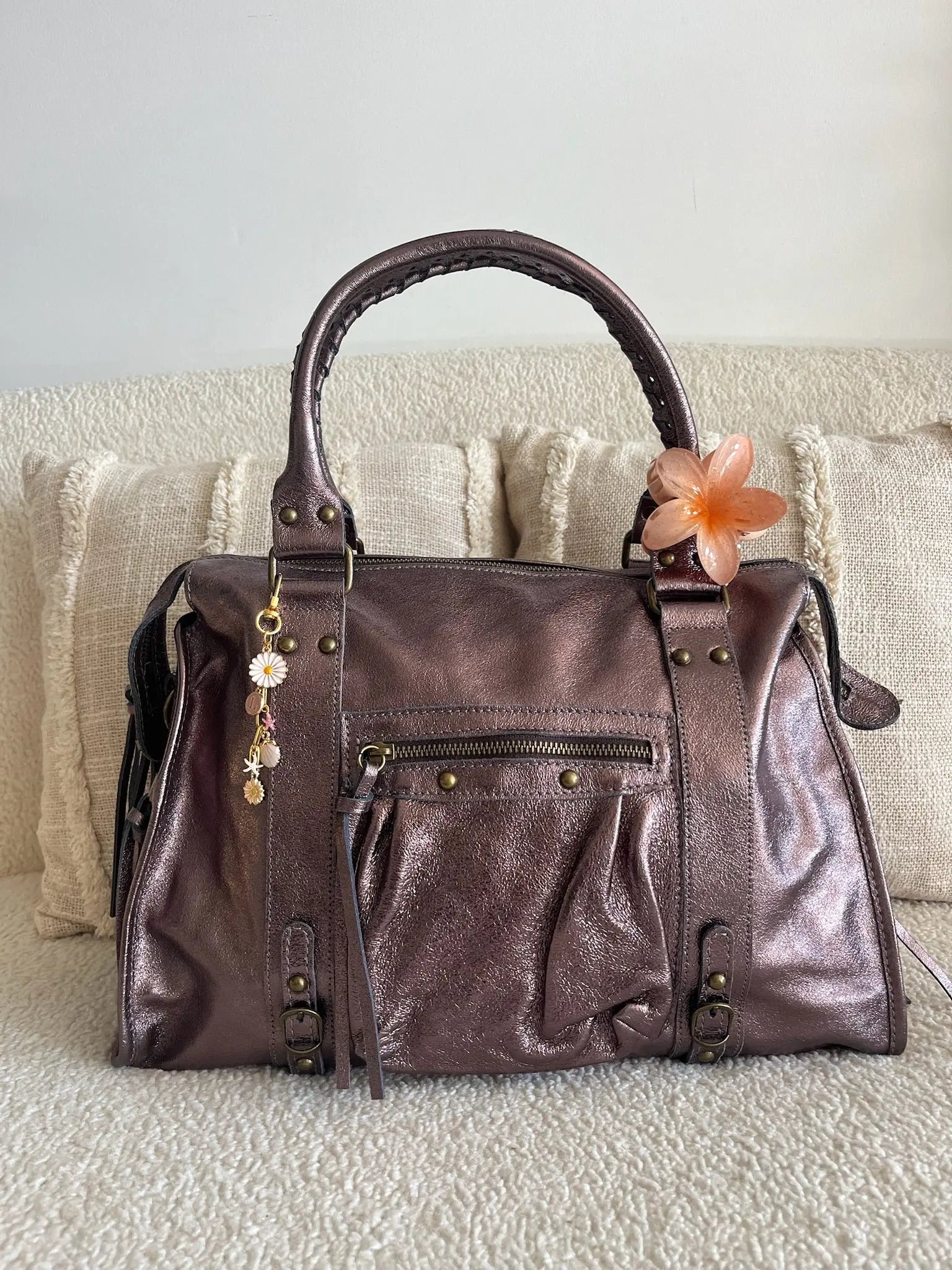 Sac Mila cuir mauve XXL MaisonPerla Collection