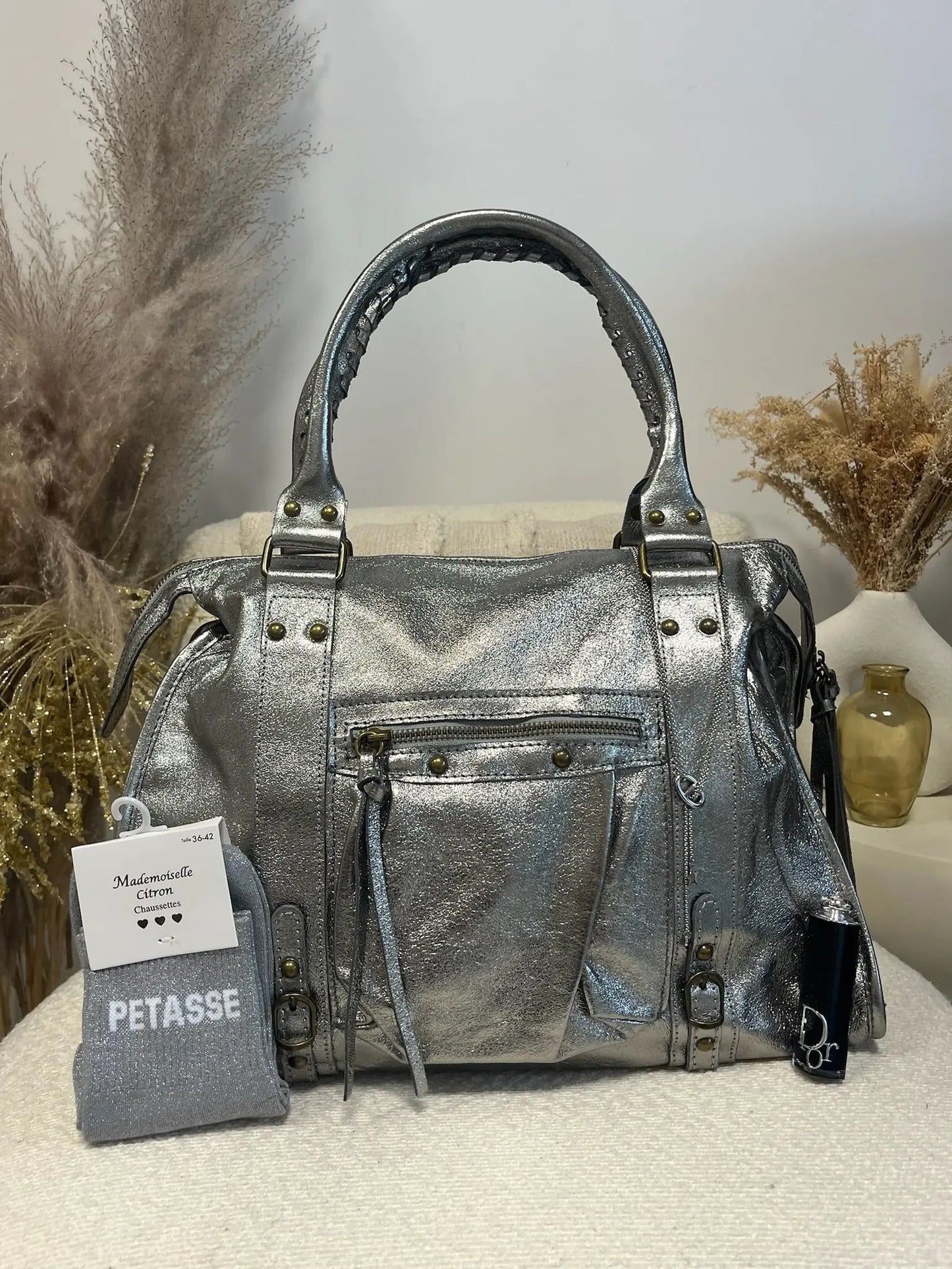 Sac Mila cuir silver XXL MaisonPerla Collection