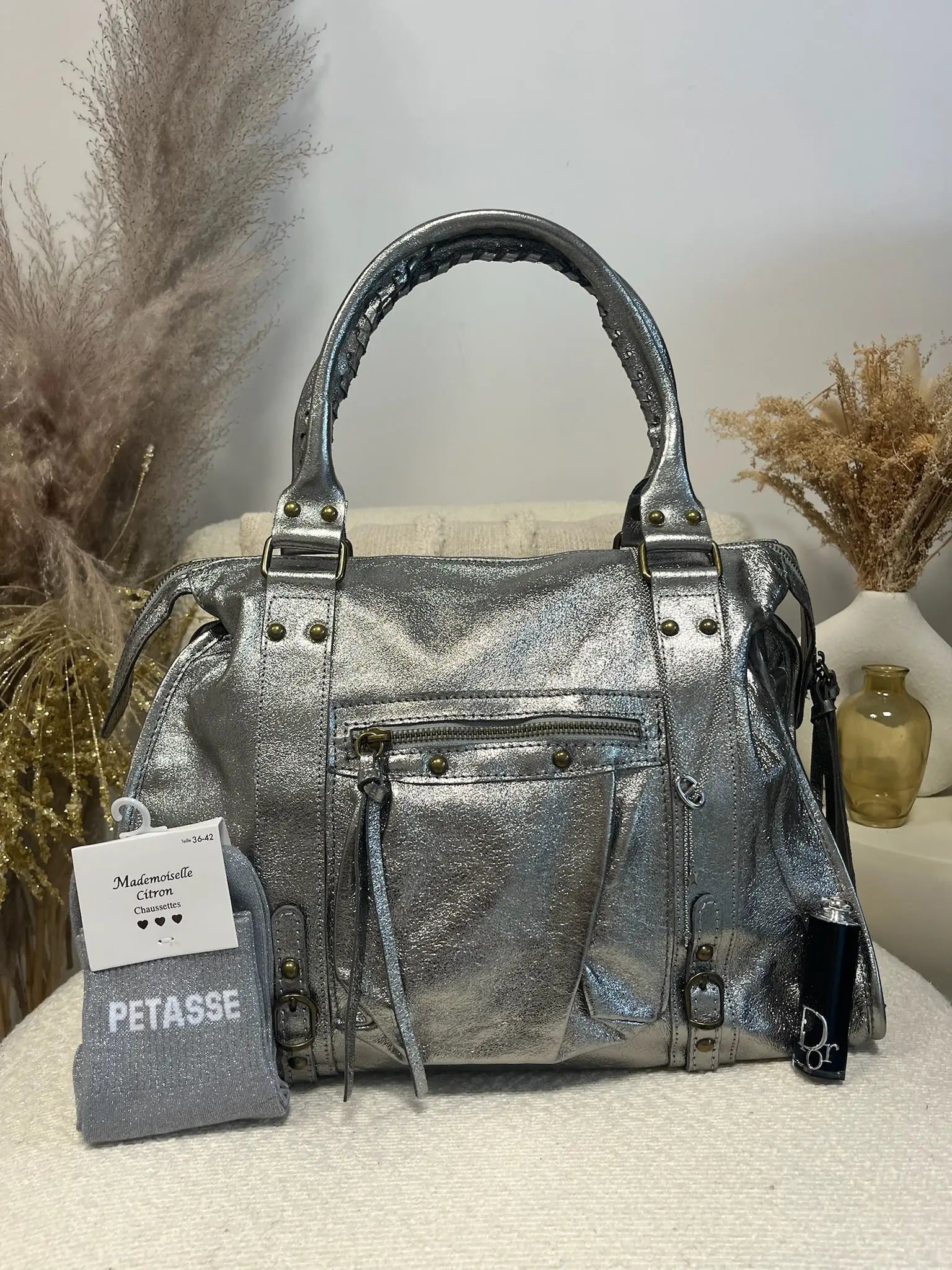 Sac Mila cuir silver XXL MaisonPerla Collection