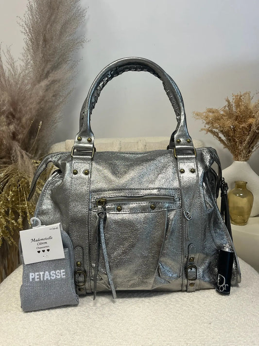 Sac Mila cuir silver XXL MaisonPerla Collection