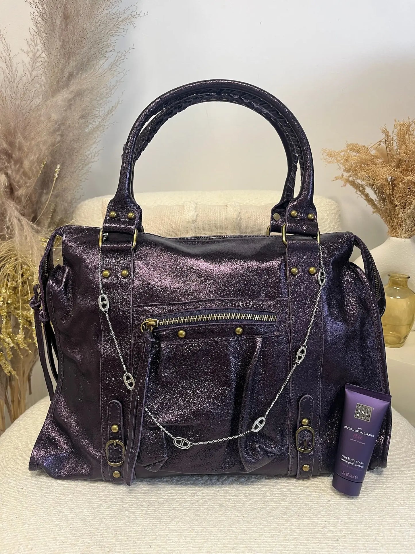 Sac Mila cuir violet XXL MaisonPerla Collection