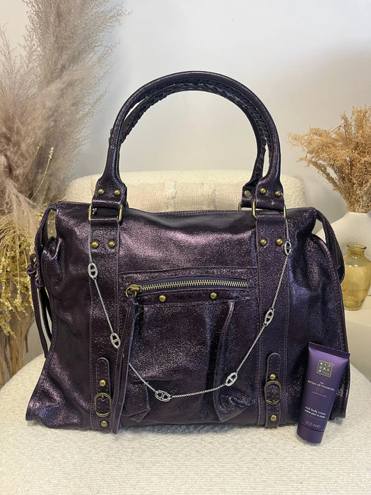 Sac Mila cuir violet XXL MaisonPerla Collection
