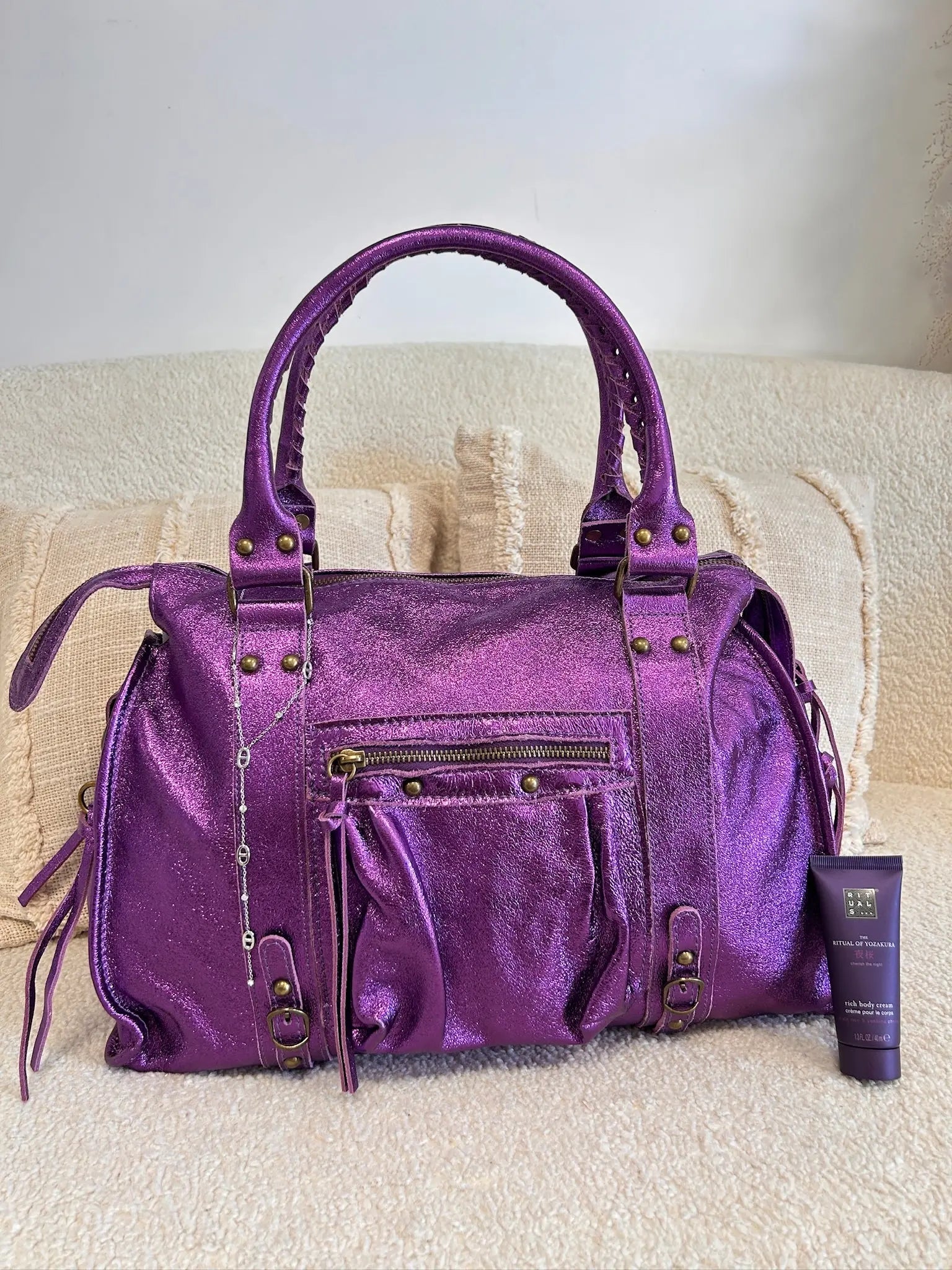 Sac Mila cuir violet XXL MaisonPerla Collection