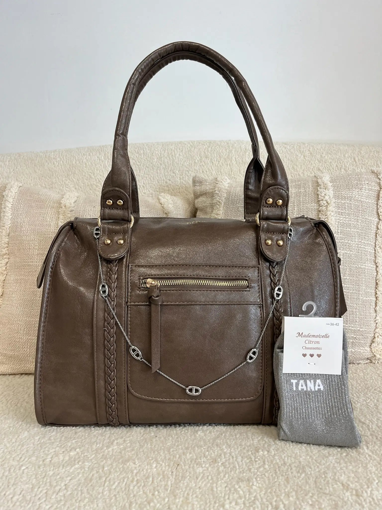 Sac Nina brillant taupe MaisonPerla Collection