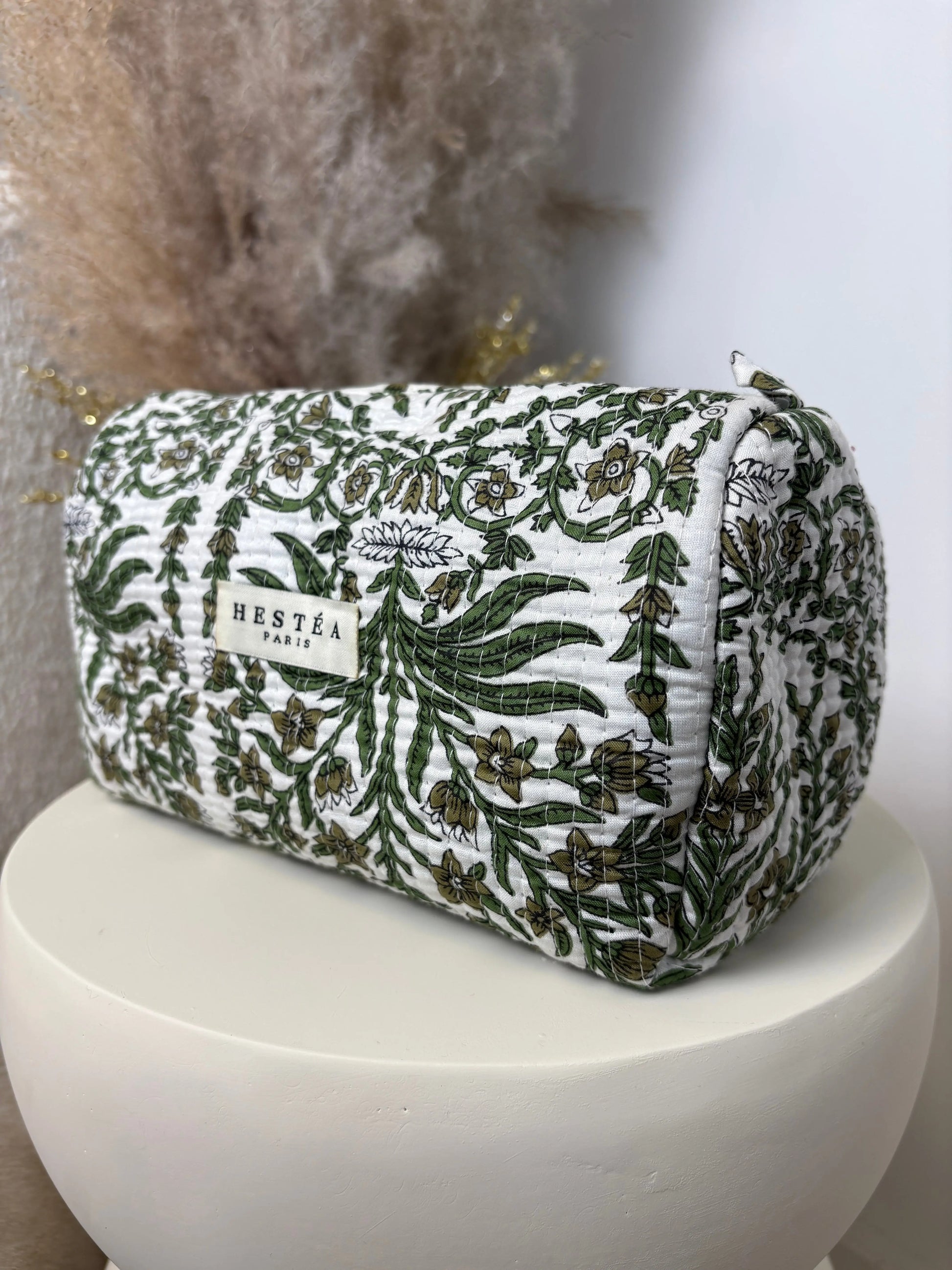 Trousse bohème Alba verte et blanche MaisonPerla Collection