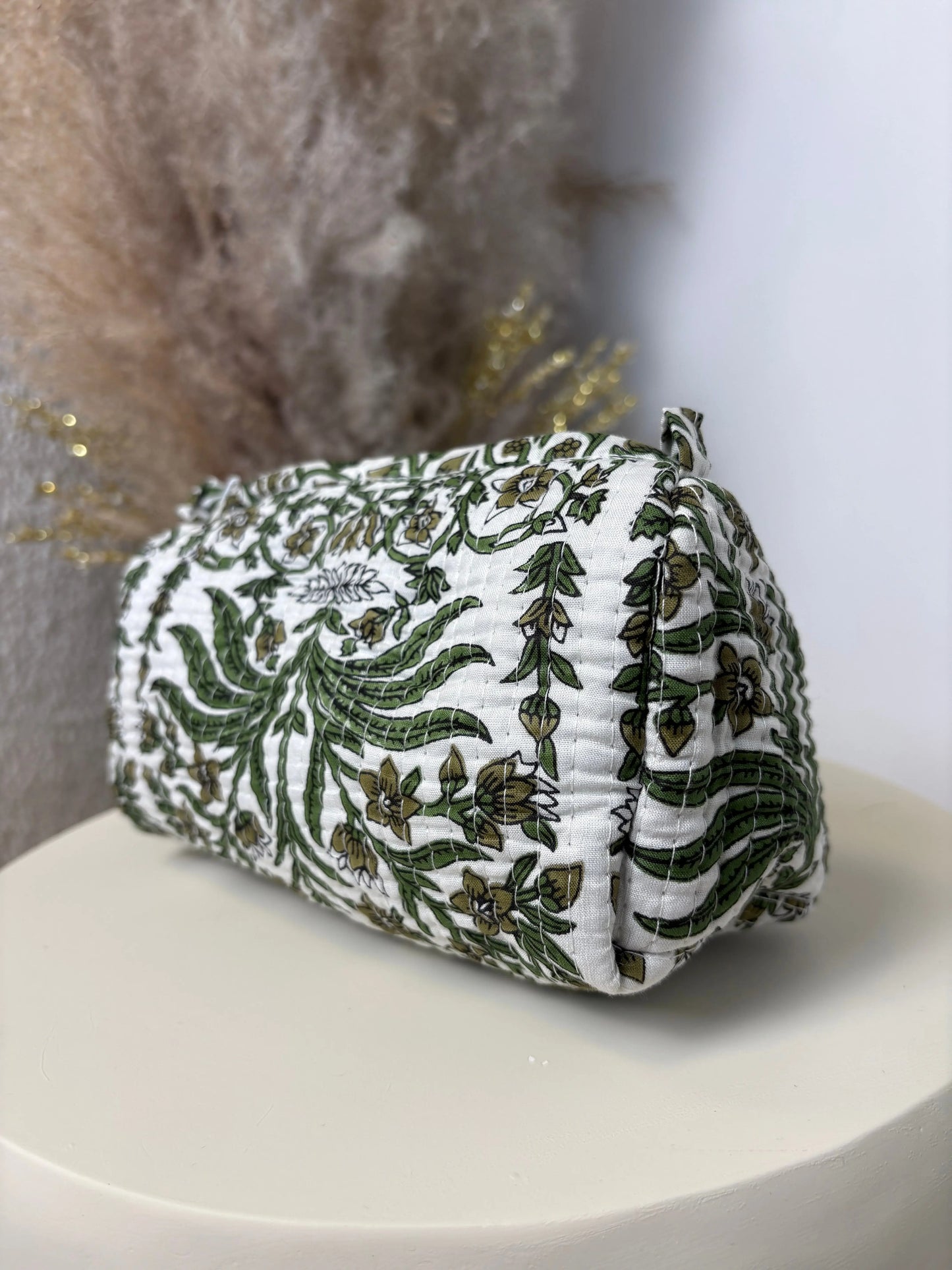 Trousse bohème Nina verte et blanche MaisonPerla Collection