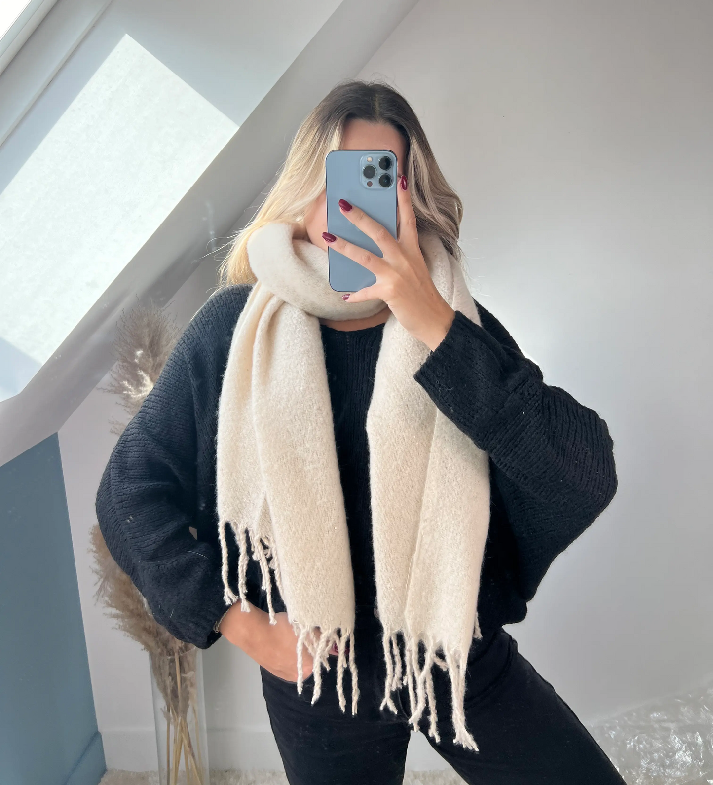 Écharpe Fluffy paillettes beige MaisonPerla Collection